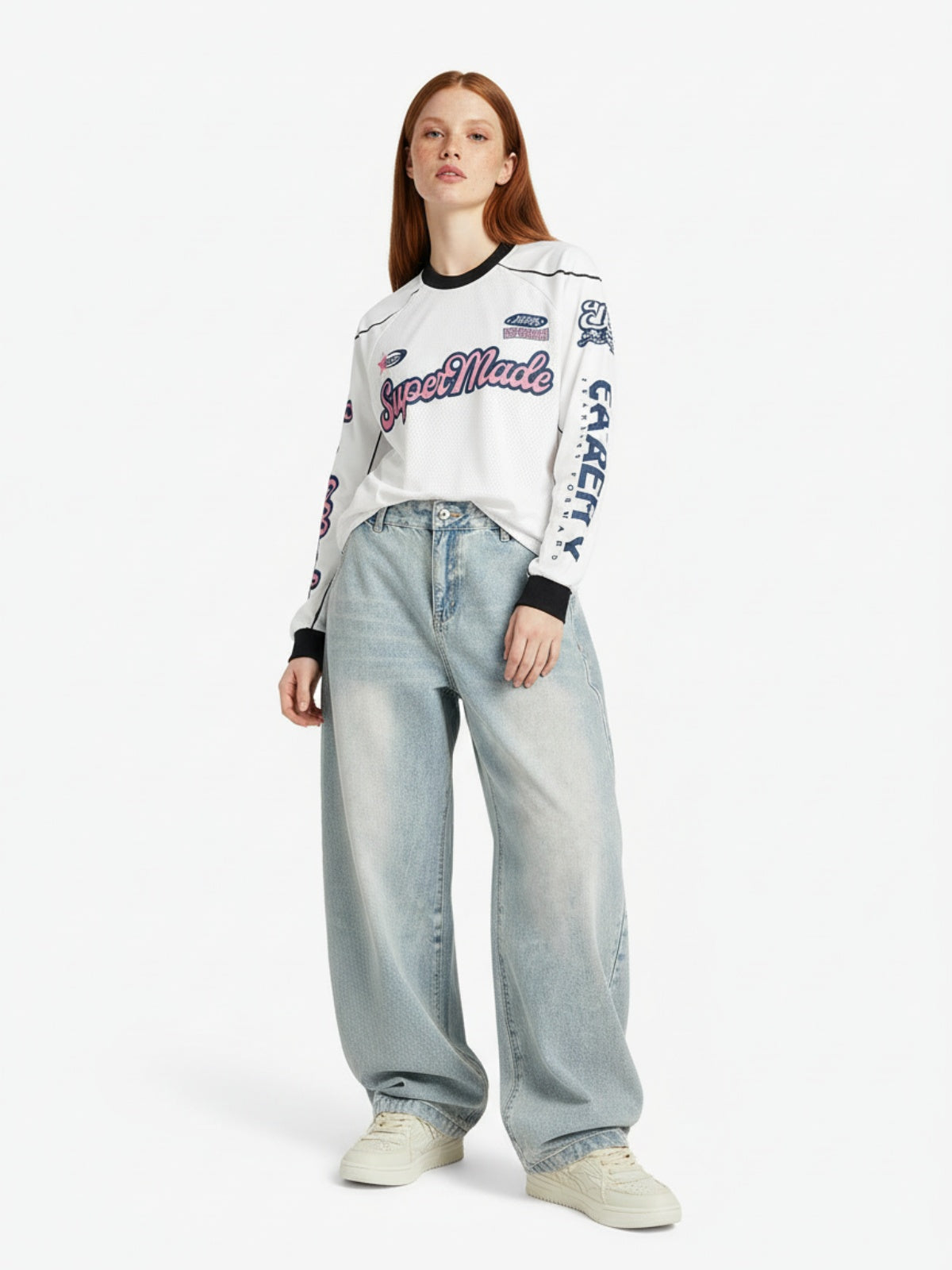 Supermade Jersey Graffiti Letter Long Sleeve T-Shirt