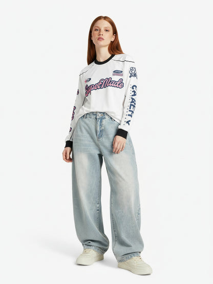 Supermade Jersey Graffiti Letter Long Sleeve T-Shirt