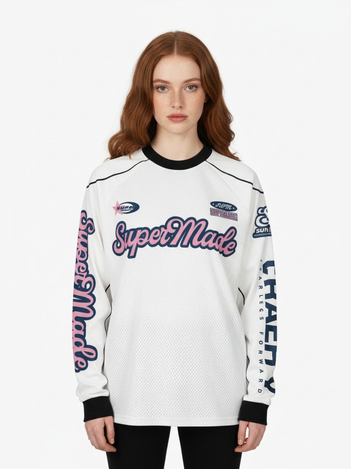 Supermade Jersey Graffiti Letter Long Sleeve T-Shirt