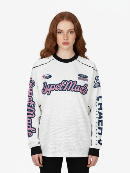 Supermade Jersey Graffiti Letter Long Sleeve T-Shirt