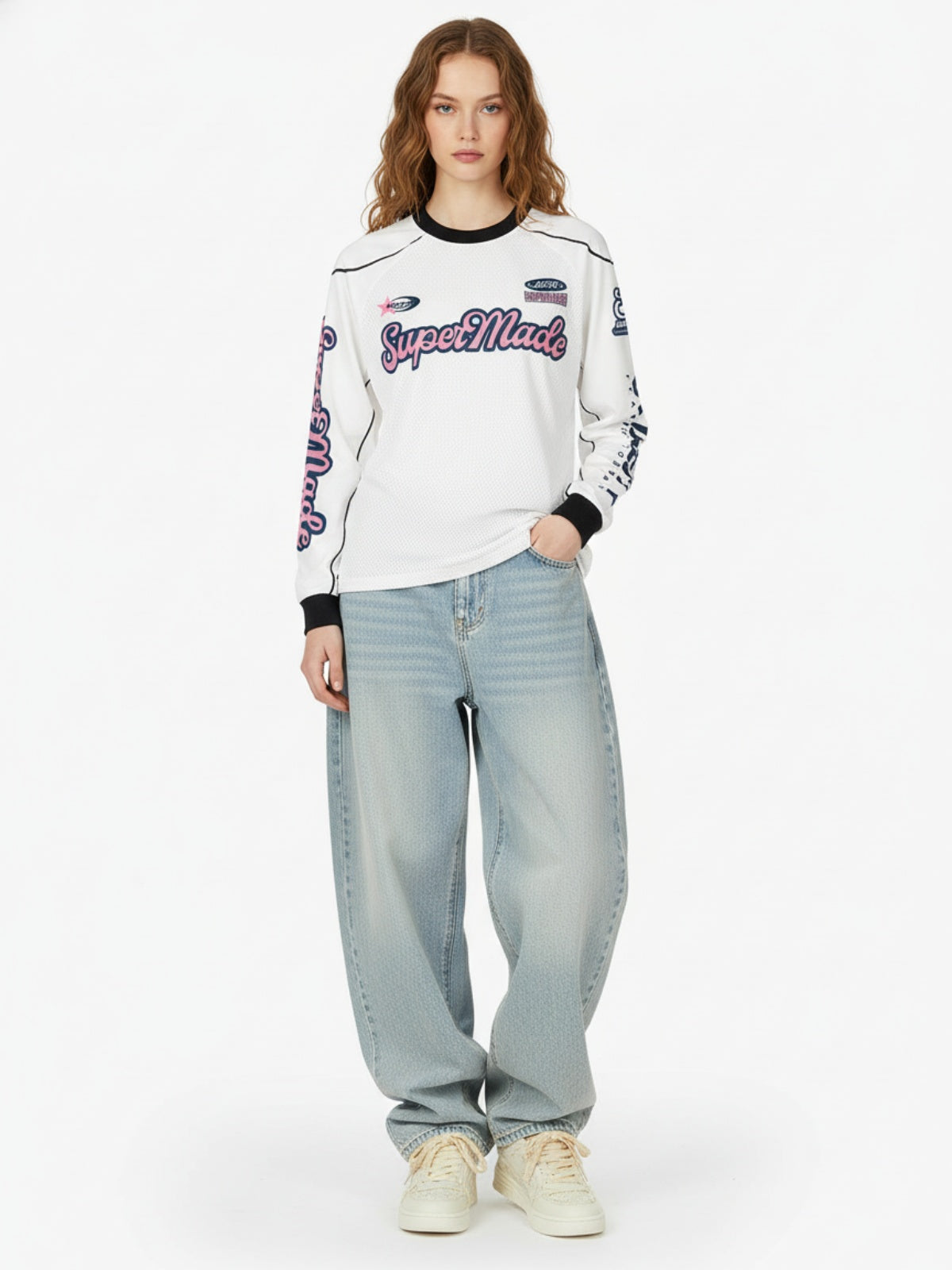 Supermade Jersey Graffiti Letter Long Sleeve T-Shirt