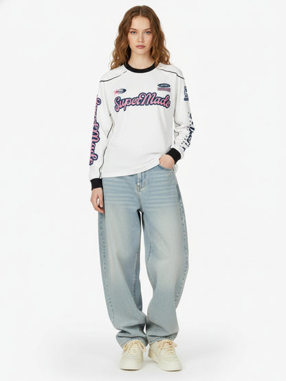 Supermade Jersey Graffiti Letter Long Sleeve T-Shirt