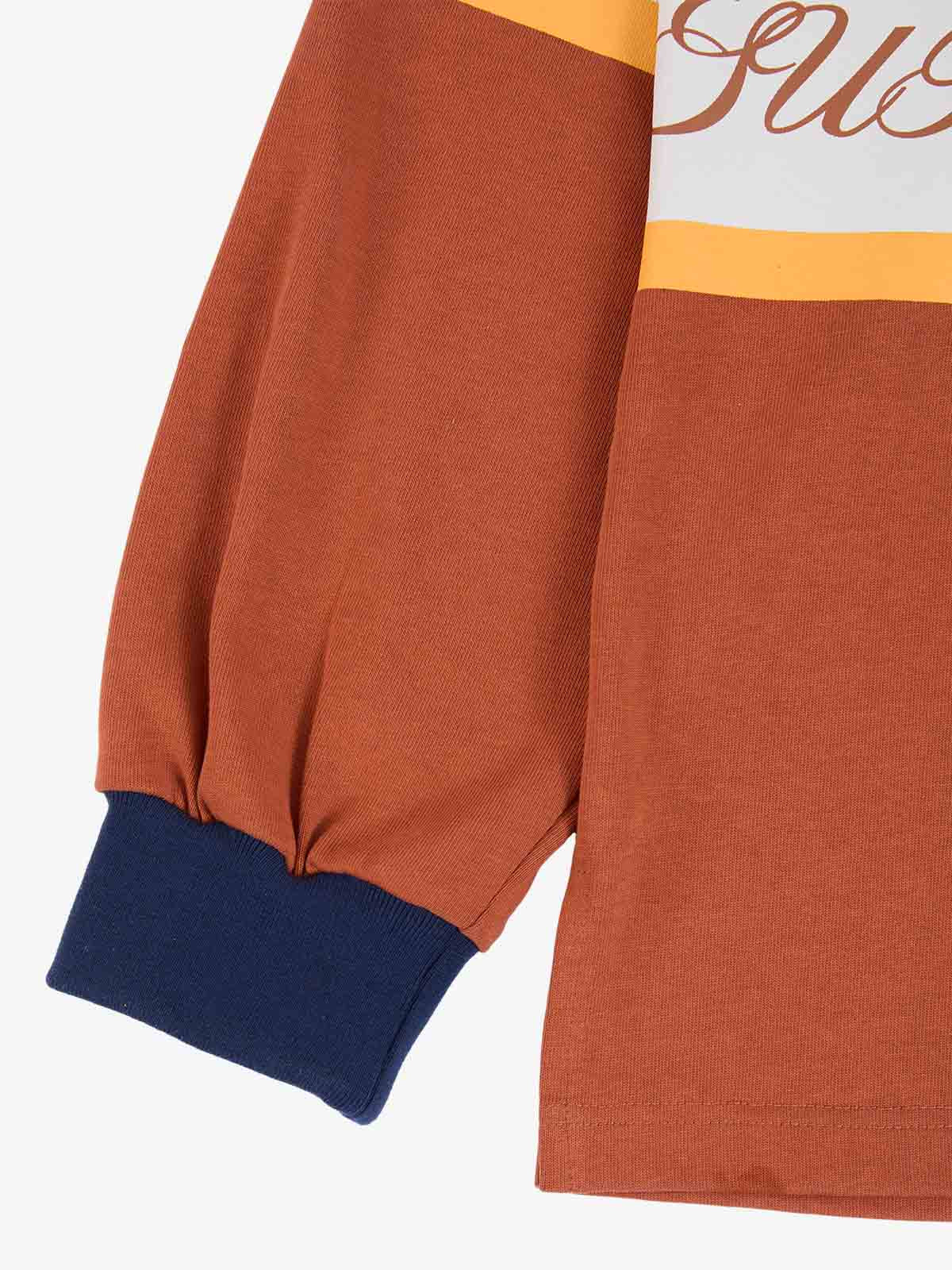 Supermade Color-Blocked Polo Collar Embroidered Print Long-Sleeved Jersey?