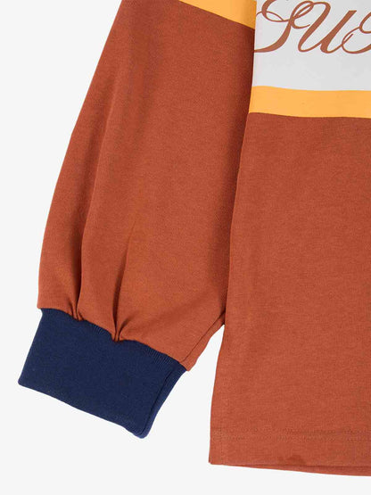 Supermade Color-Blocked Polo Collar Embroidered Print Long-Sleeved Jersey?