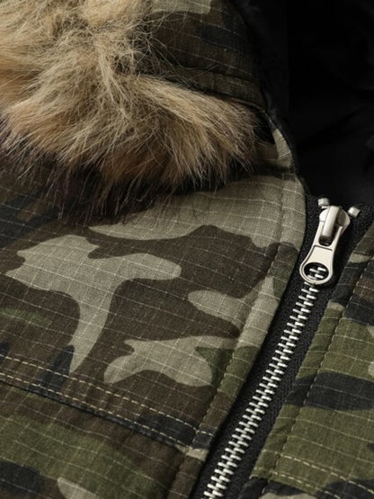 Detachable Fur Collar Forest Camo Padded Jacket 