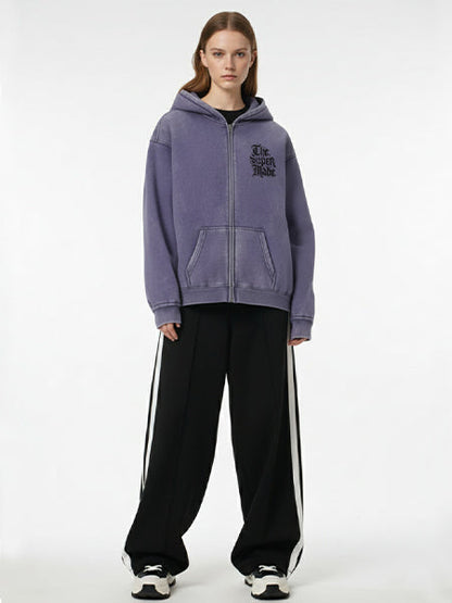 Thesupermade Washed Batik Double Zipper Cardigan Hooded Sweatshirt Rose Wrapped Skull Cross 