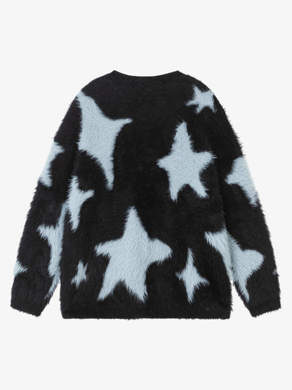 Fun Star Jacquard Sweater Crew Neck Sweater 