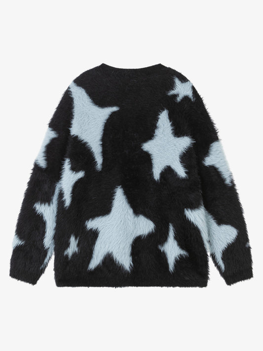 Fun Star Jacquard Sweater Crew Neck Sweater 