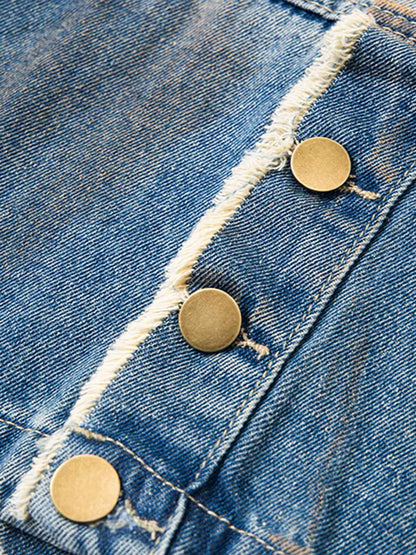 Street Retro Distressed Buttons Raw Edge Dirty Denim Shorts 