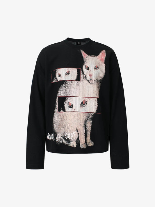 Unique Cat Graphic Long Sleeve Sweatshirt for Casual Wear 