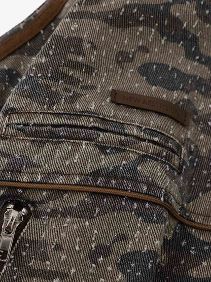 Camouflage Print Stand Collar Cropped Jacket