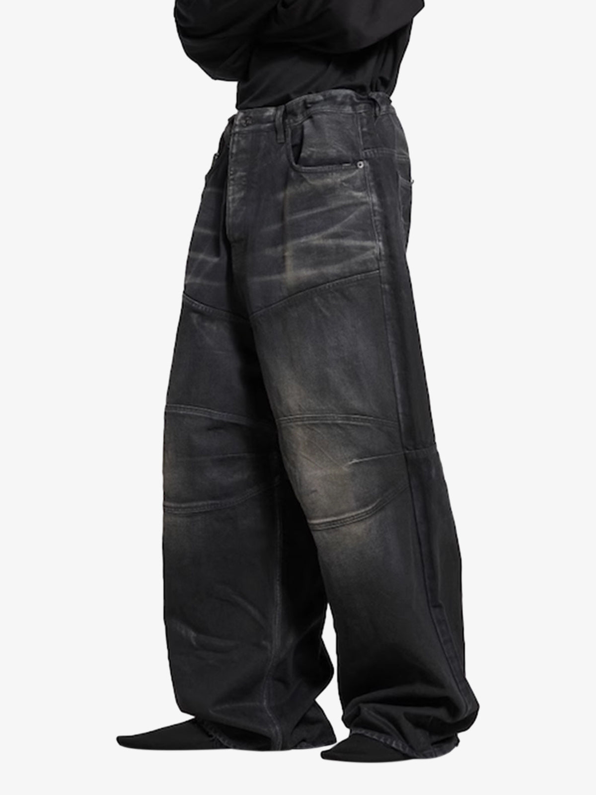 Wide-Leg Denim Trousers with Unique Floral Drawstring and Bold Street Style Design 