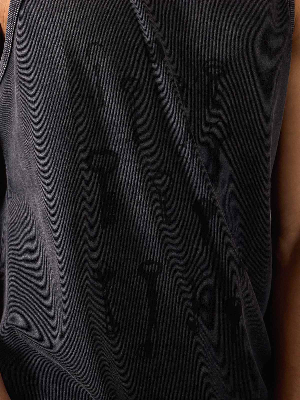 Supermade Washed Distressed Key Print Vest?
