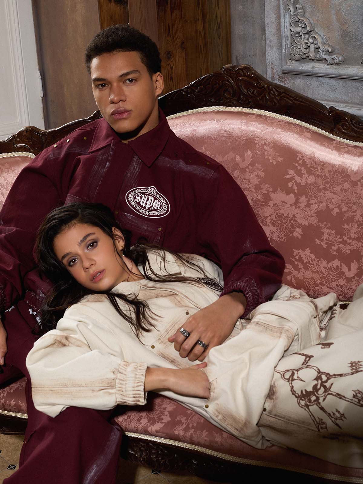 Cotton Blend Pink Track Suit with Supermad Logo Print and Side Stripes 