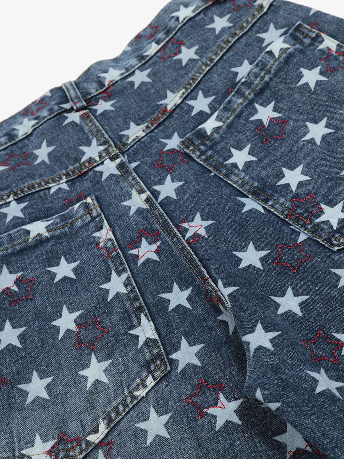 Star-Printed Wide-Leg Denim Culottes for Women - Stylish and Comfortable Everyday Wear 