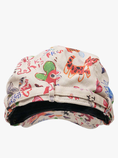 Cotton Embroidered Floral Flat Cap for Women - Black and Cream Design?