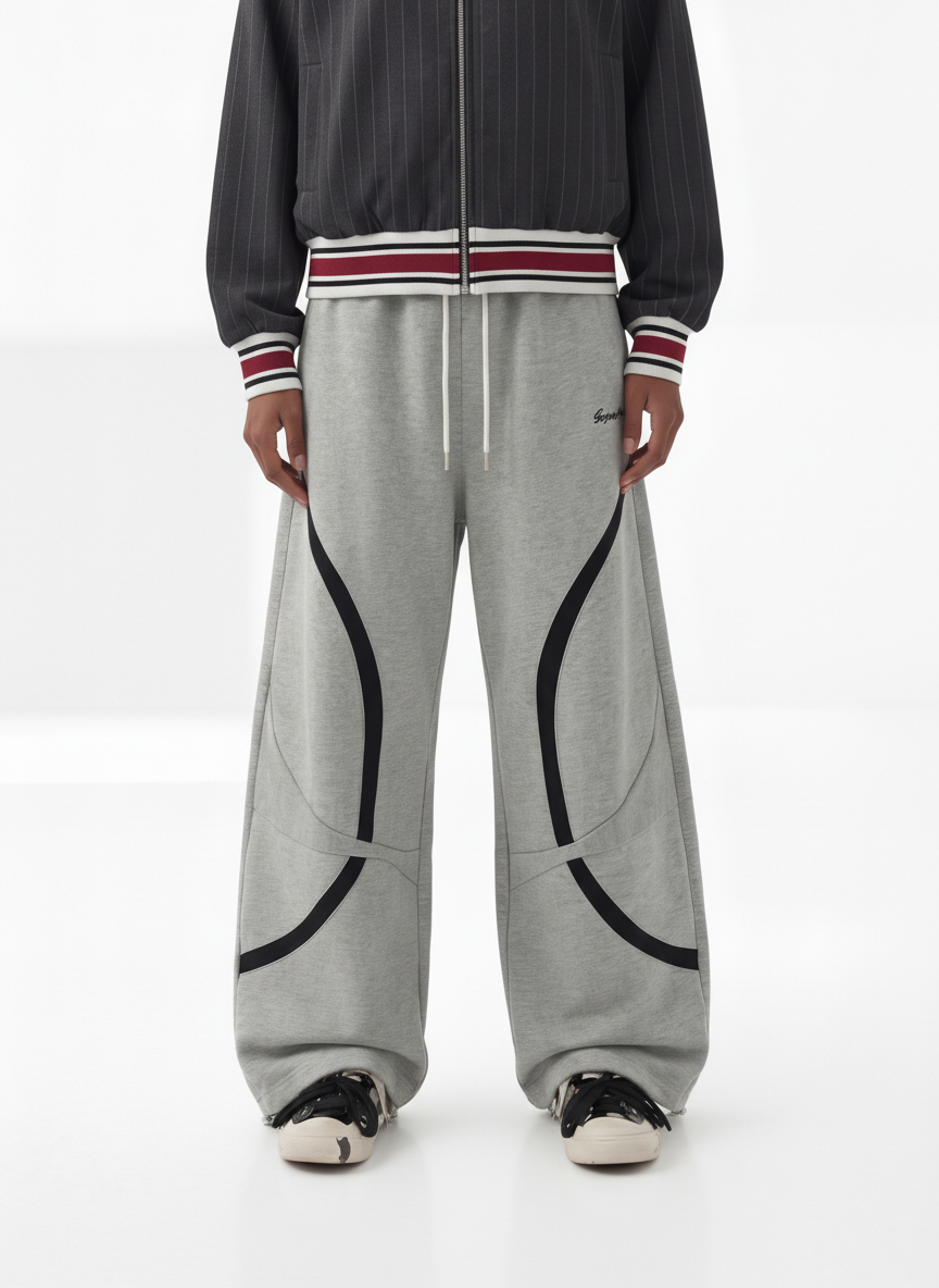 Retro Contrast Panel Drawstring Sweatpants