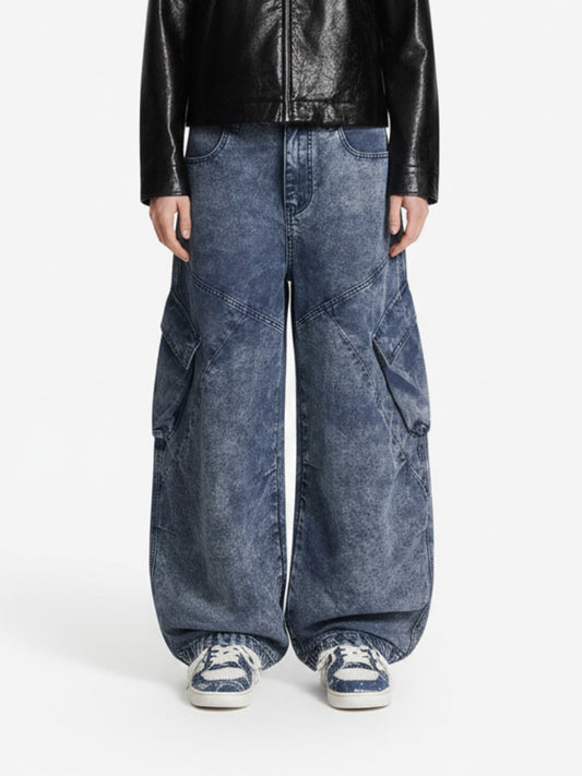 Vintage Washed Multi-Pocket Barrel Jeans