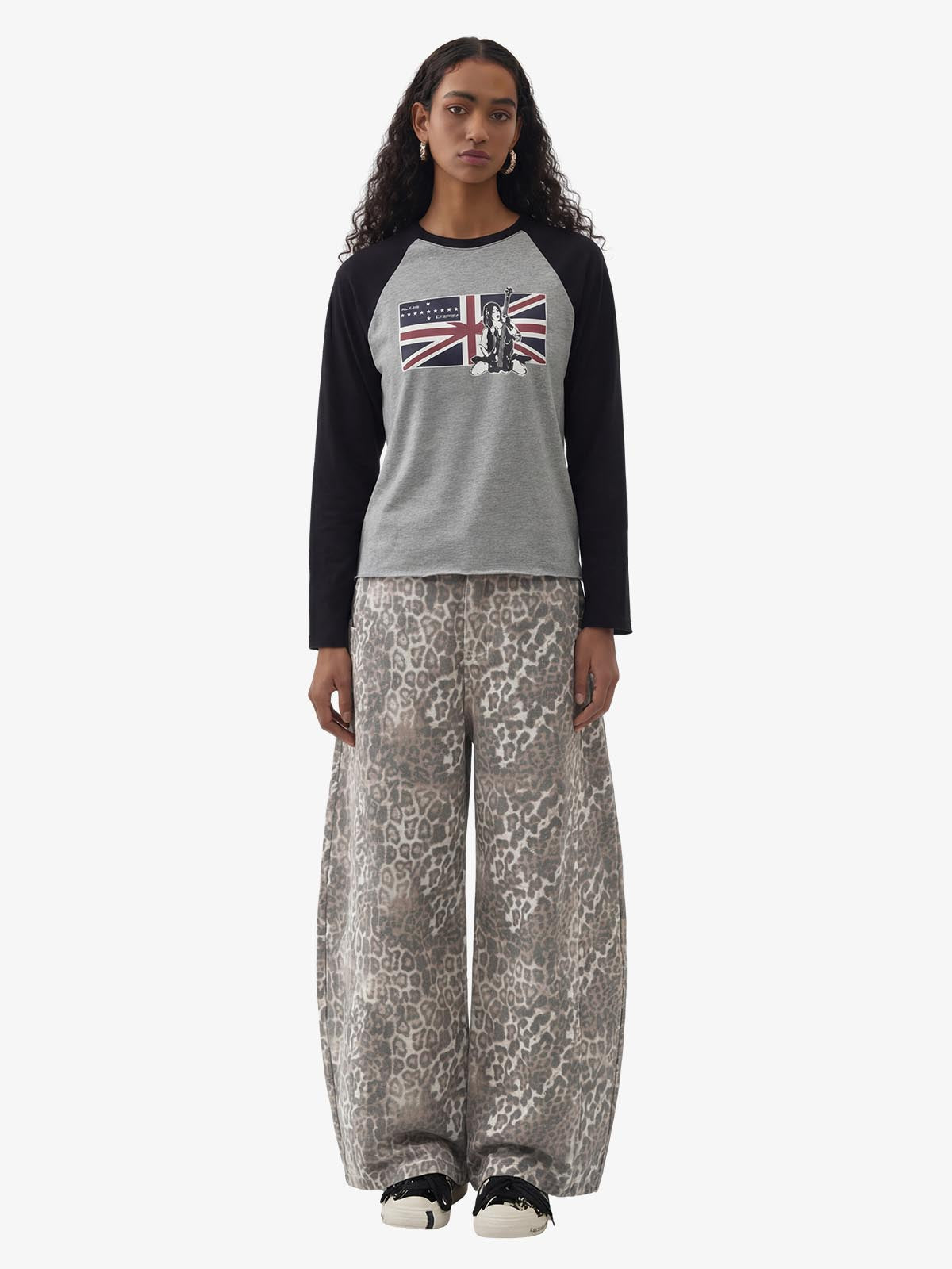 Street Leopard Camouflage Pleated Barrel Jeans