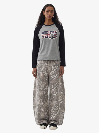 Street Leopard Camouflage Pleated Barrel Jeans