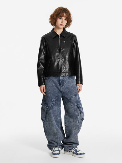 Vintage Washed Multi-Pocket Barrel Jeans