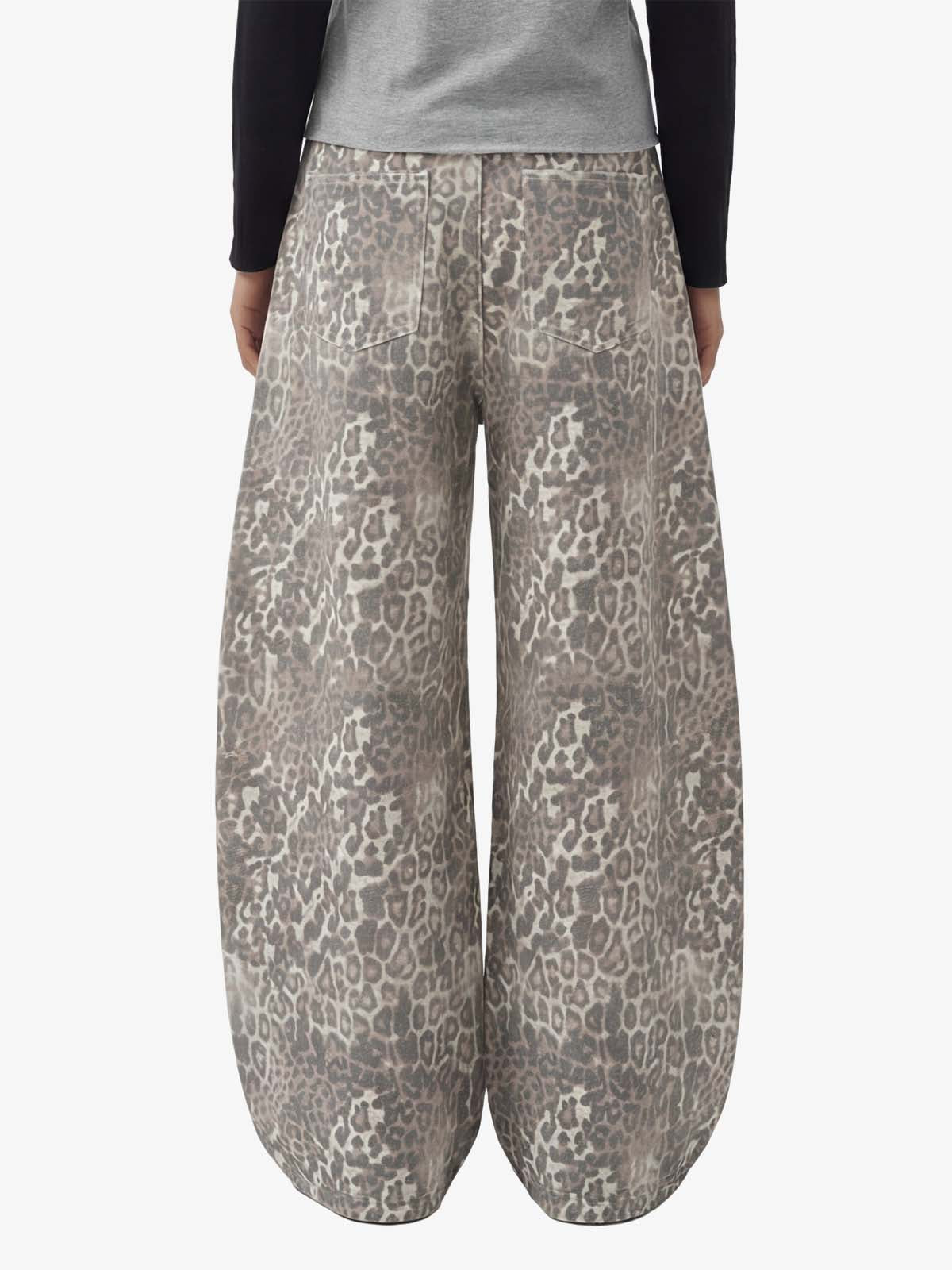 Street Leopard Camouflage Pleated Barrel Jeans