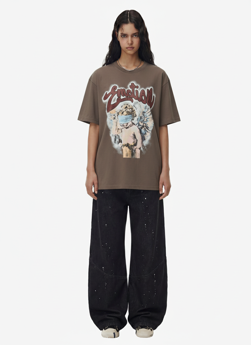 Retro Blindfold Angel Rhinestone Letter Graphic T-Shirt