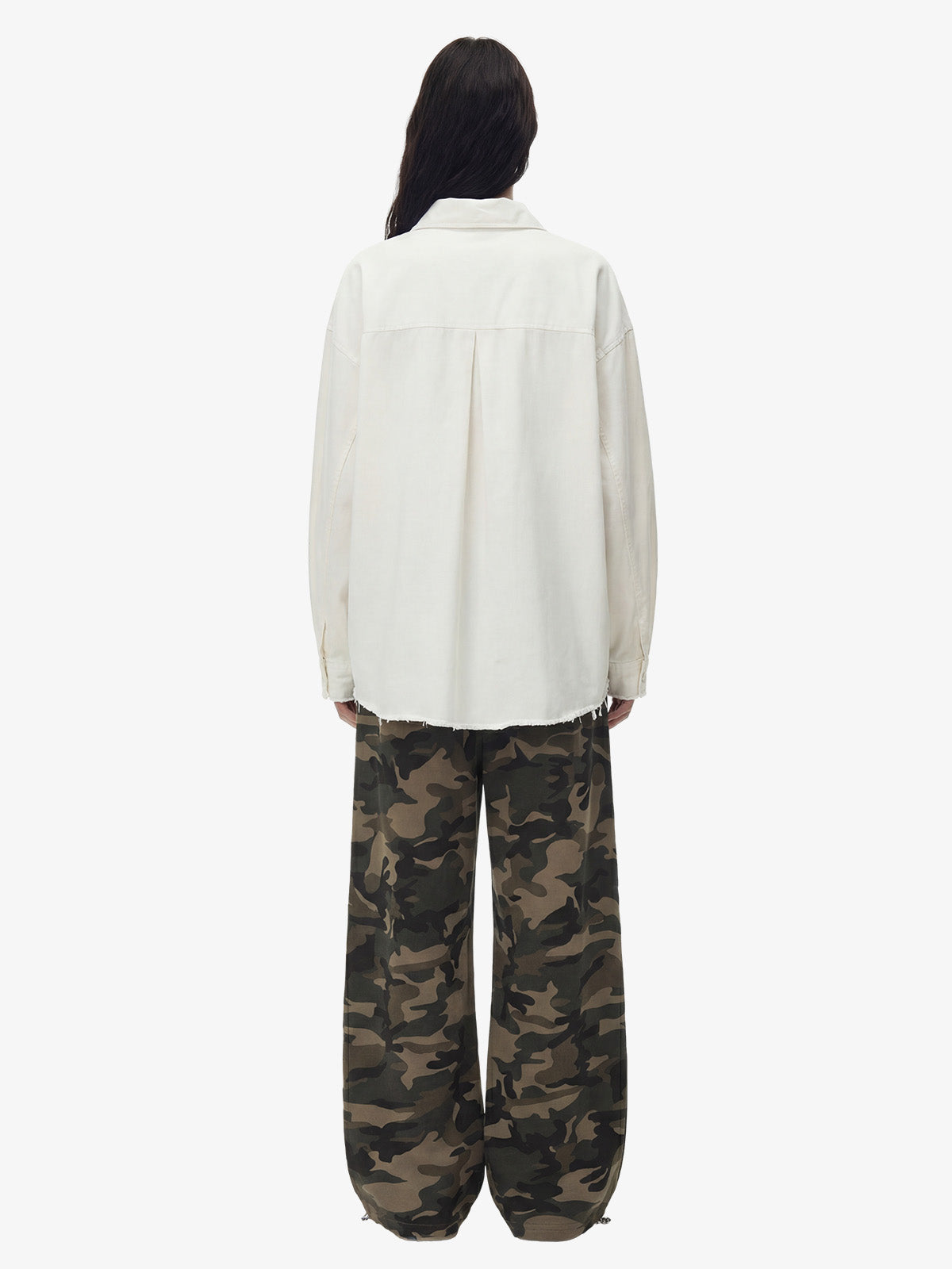 Fun Distressed Raw-Edge Printed Long-Sleeved Shirt