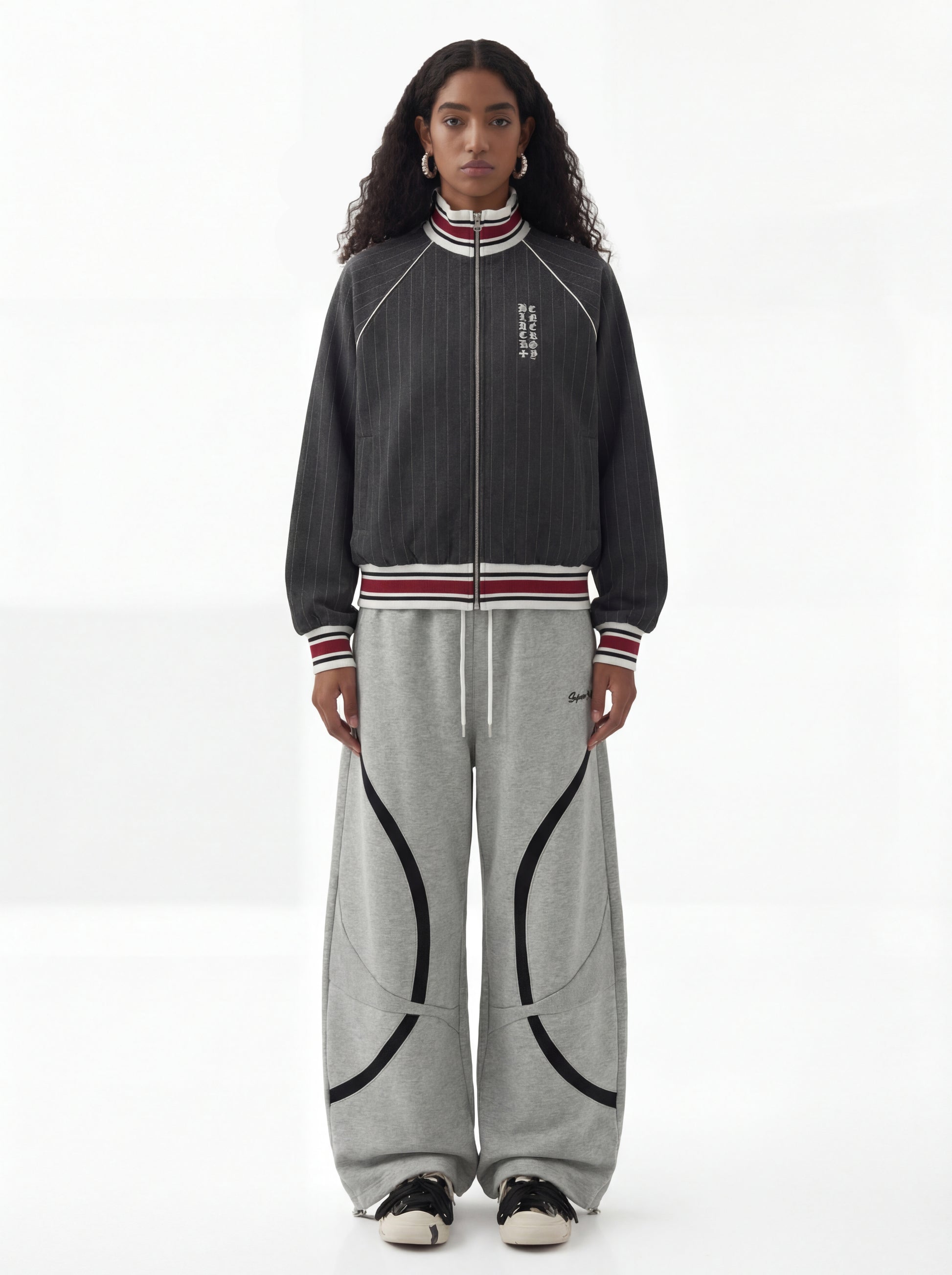 Pinstripe Vertical Embroidery Track Jacket