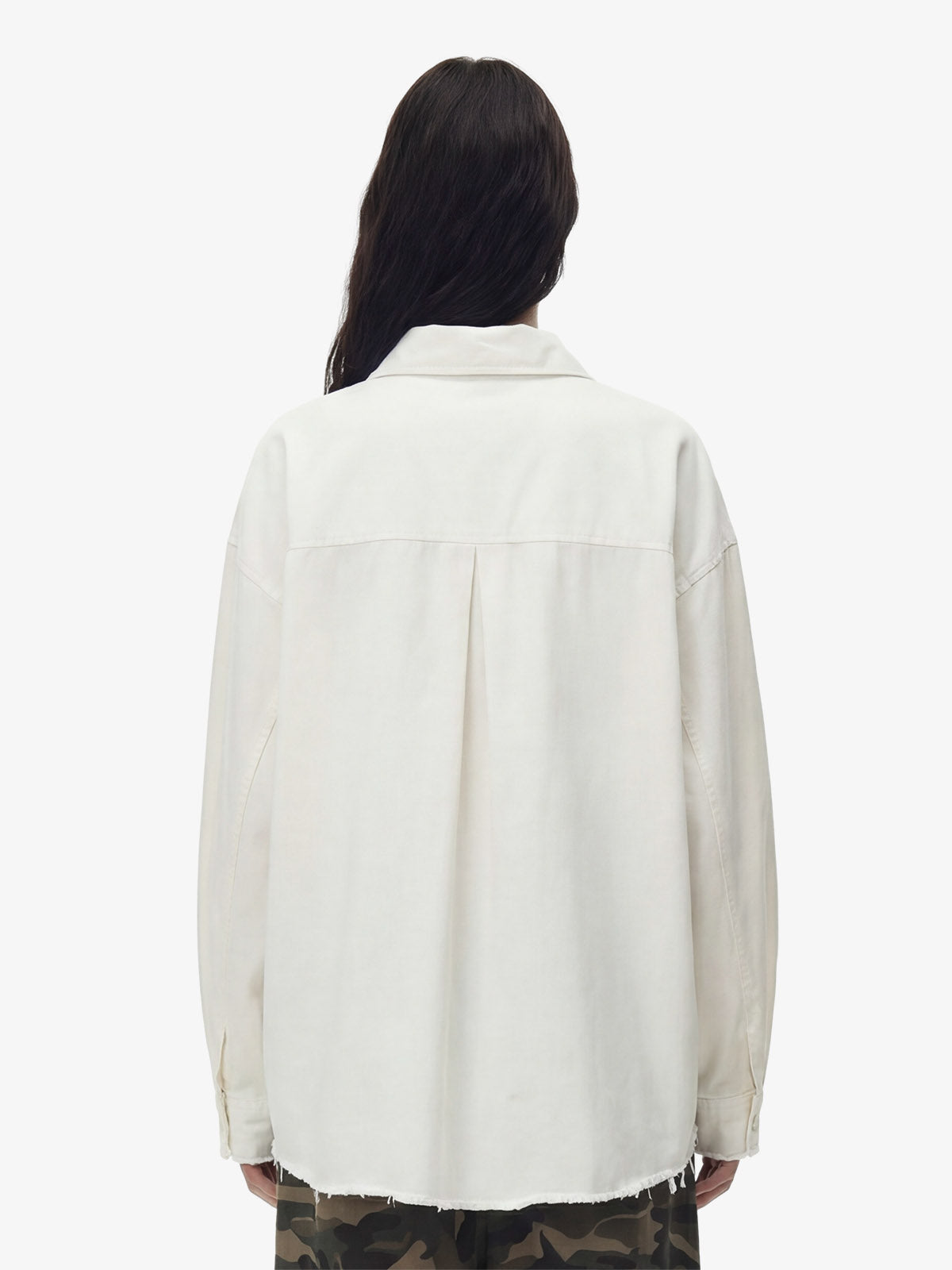 Fun Distressed Raw-Edge Printed Long-Sleeved Shirt