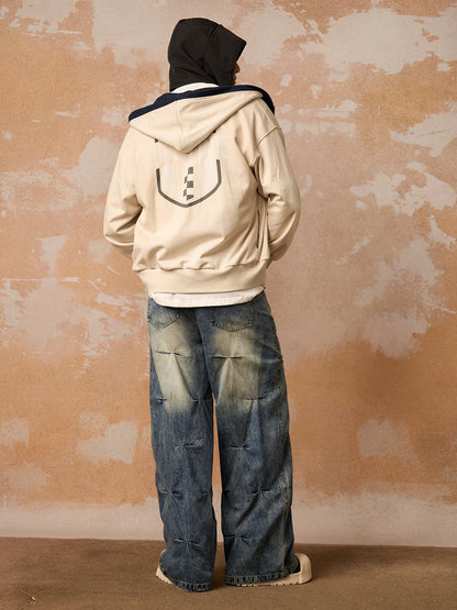 Distressed Washed Pleated Jeans 