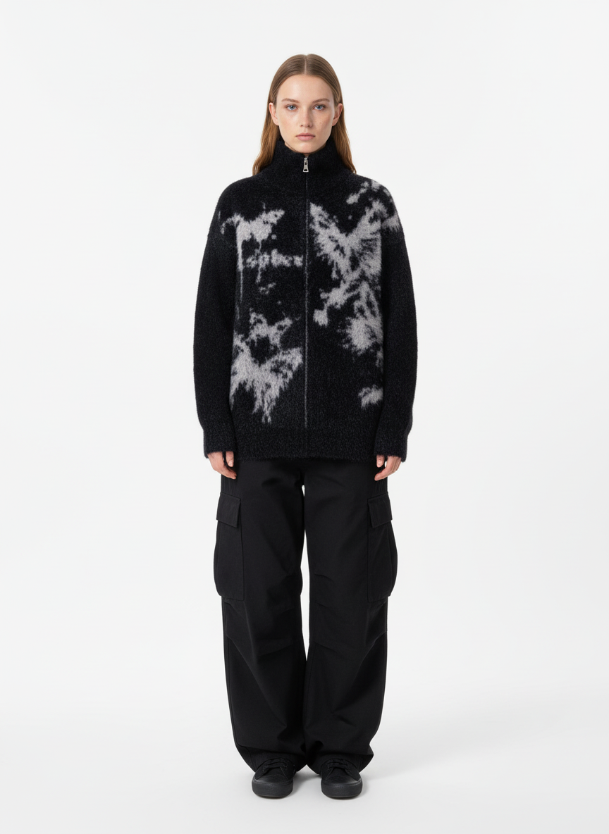 Street Spider And Butterfly Patterns Fluffy Zipper Sweater