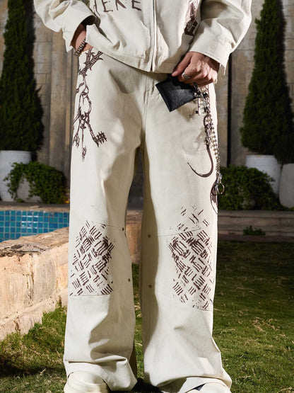 Supermade “Your God Is Not Here” Slogan Print Color-Blocked Embroidered Retro Canvas Set 