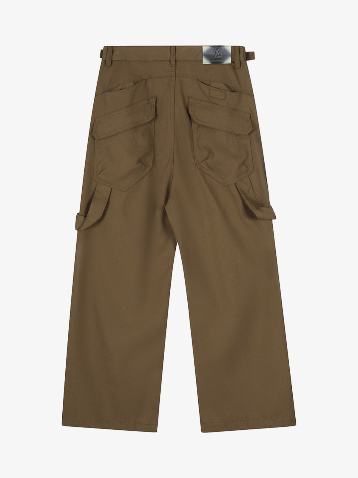Olive Green Wide-Leg Cargo Trousers with Adjustable Belt and Side Pockets 