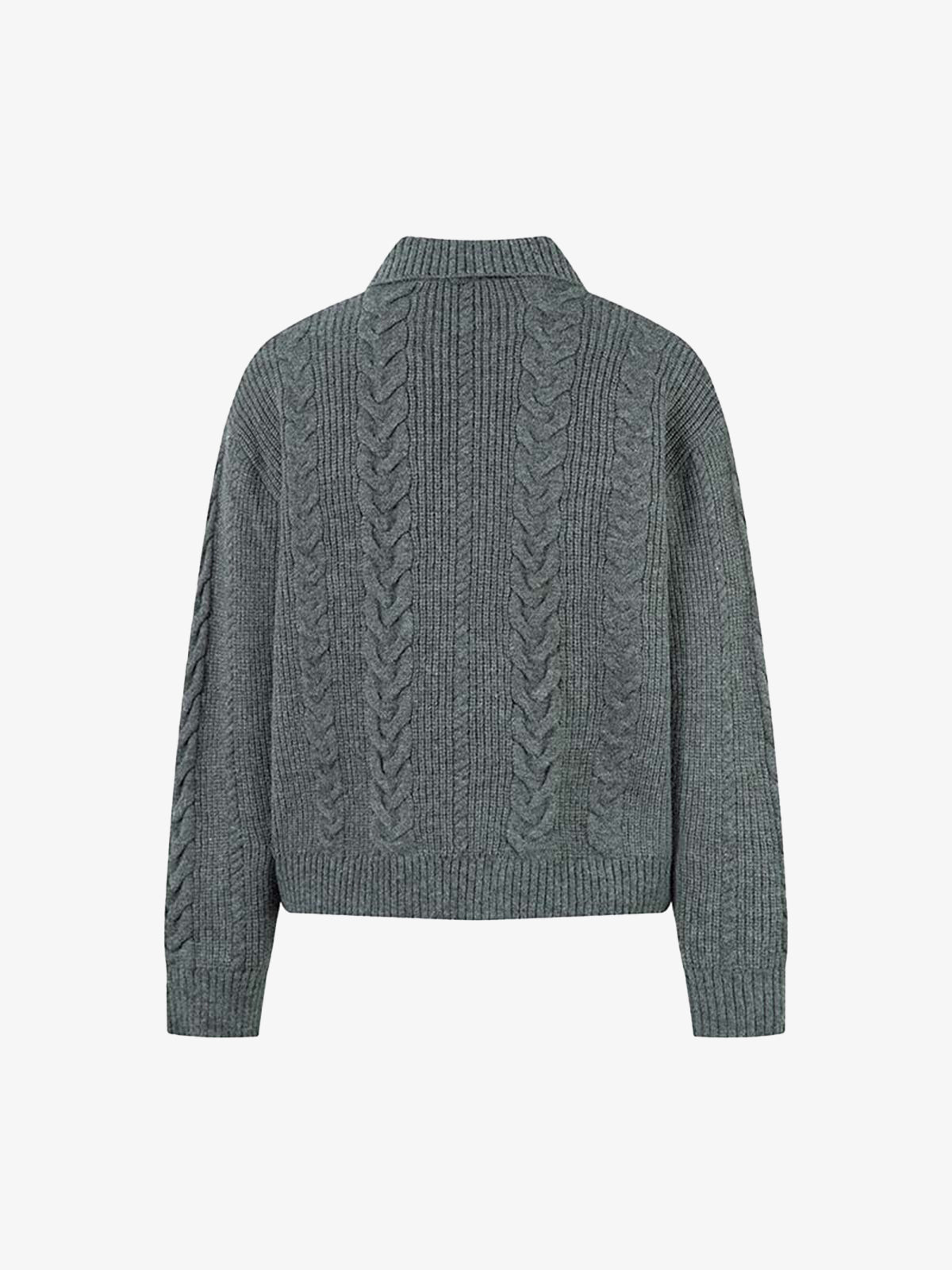 Cable Knit Zip-Up Sweater Jacket for Cozy Elegance 