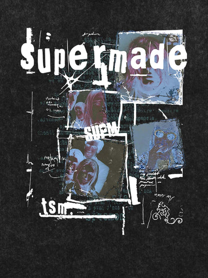 THE SUPERMADE Retro nostalgia Artistic Graphic Print T-Shirt with Collage Design 
