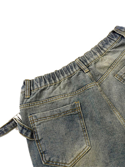 Thesupermade Washed Distressed Waistband Straight Jeans 