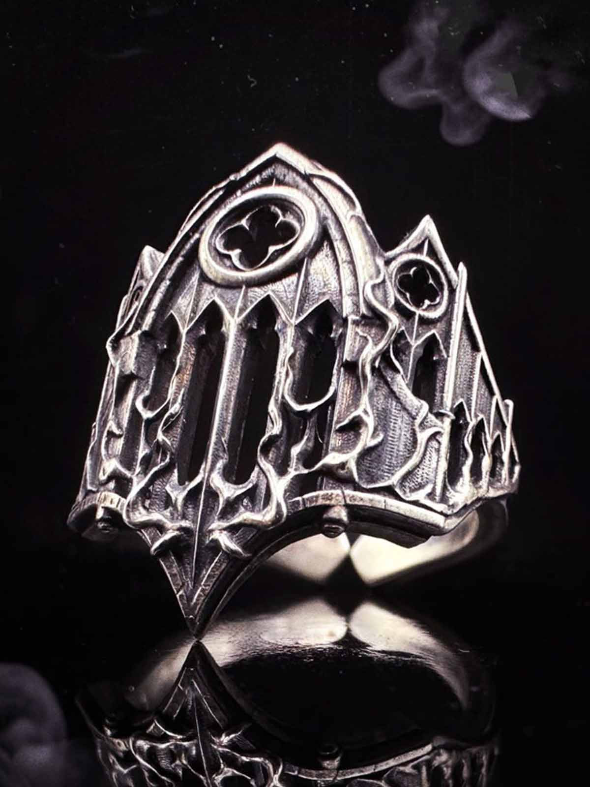 Stainless Steel Gothic Cathedral Ring with Intricate Church Window Design for Men and Women 