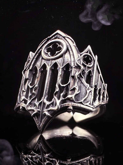 Stainless Steel Gothic Cathedral Ring with Intricate Church Window Design for Men and Women 