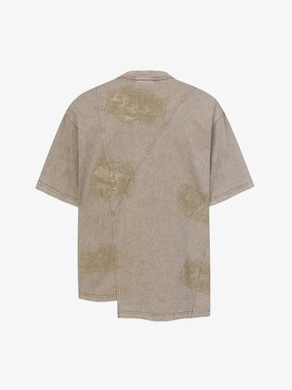 Denim Blend Oversized T-Shirt with Asymmetrical Hem and Patchwork Design?