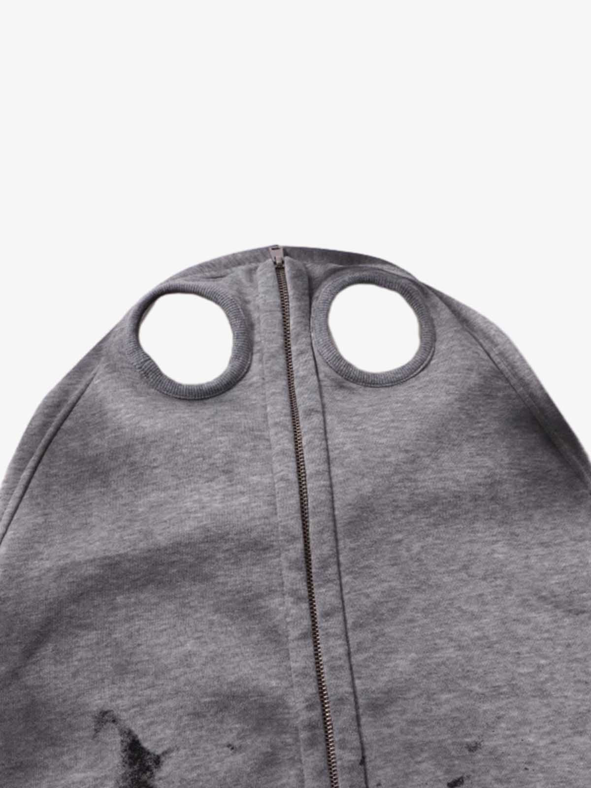 Cotton Blend Hooded Zip-Up Costume Jacket with Eye Holes and Gloves, Gothic Horror Style Full Coverage Hoodie for Cosplay and Halloween 