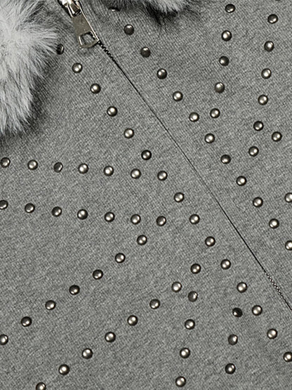 Studded Detachable Fur Hooded Jacket