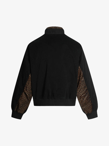 Retro Leopard PU Patchwork Faux Layered Jacket 