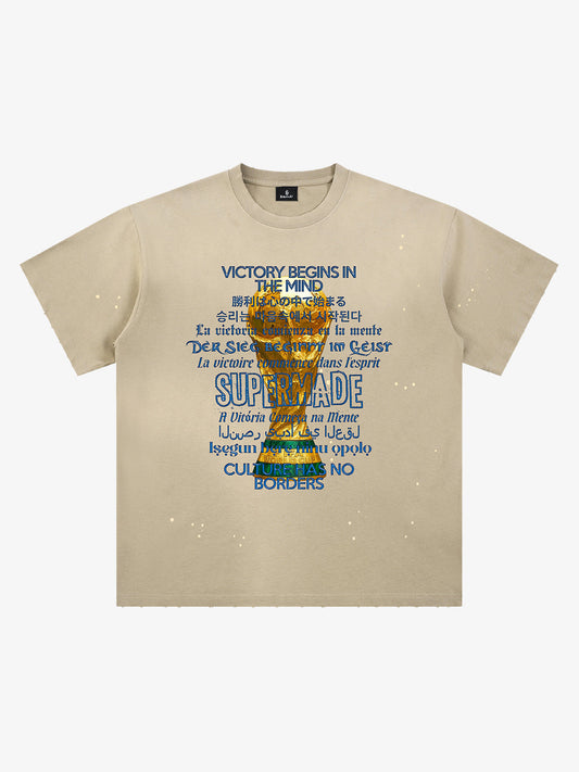 Heavy Wash Splash Ink Loose Edition Short Sleeve T-Shirt with "FIFA" World Cup Motif printed with the "FIFA" motto and multilingual design motif 