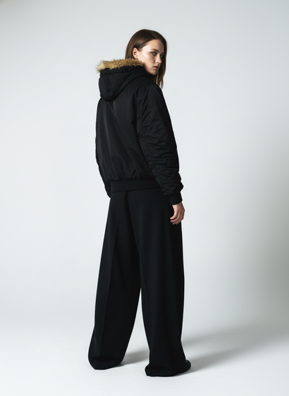 Retro Leopard Print Fur Collar Hooded Padded Jacket