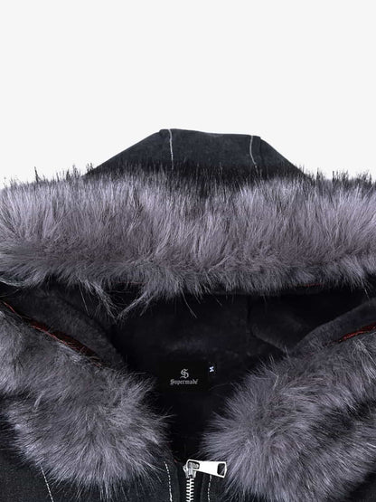 Winter Bomber Jacket with Detachable Faux Fur Hood - Perfect for Cold Weather 