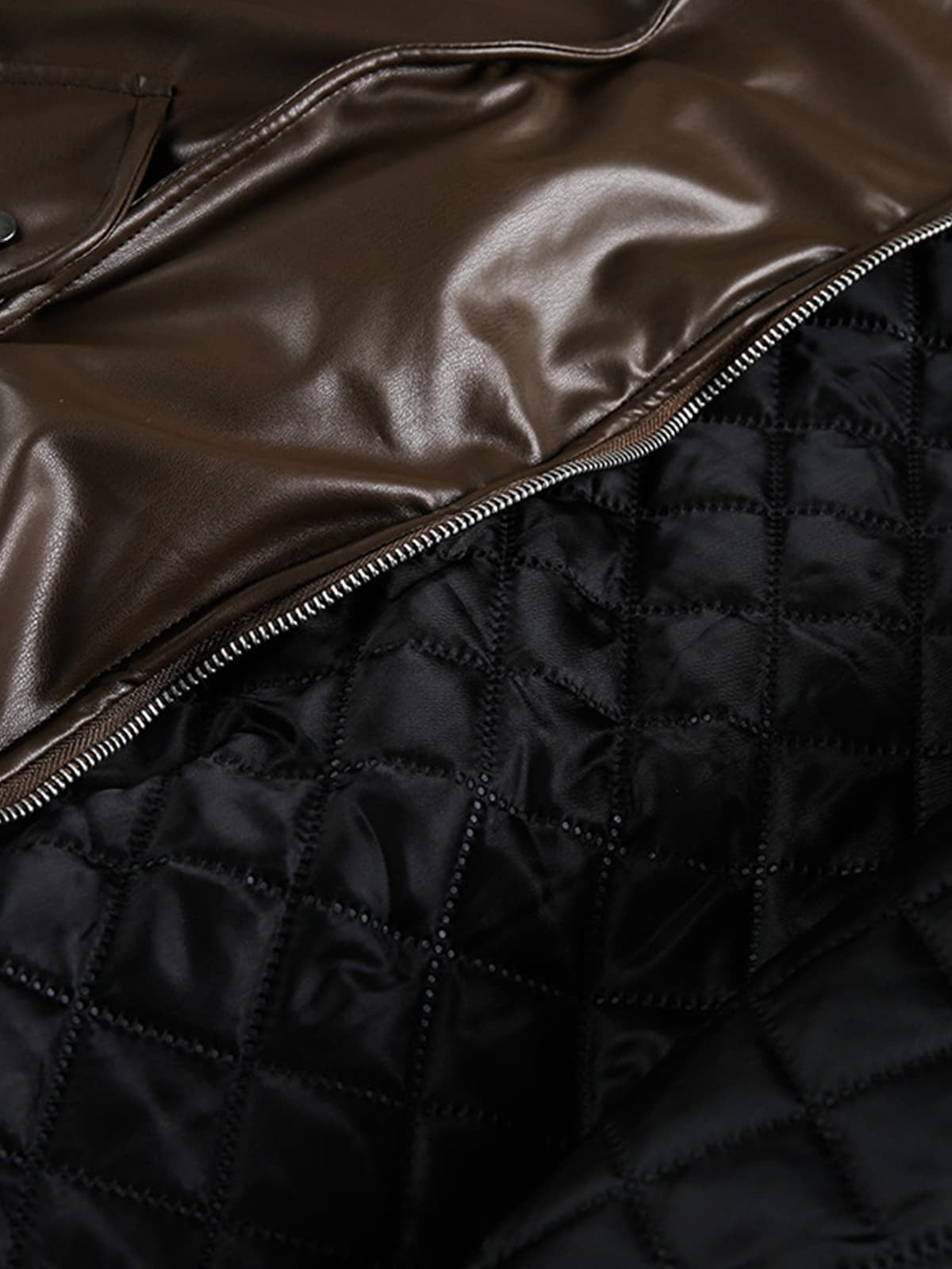 Retro Brown Faux Leather Zip-Up Bomber Jacket 