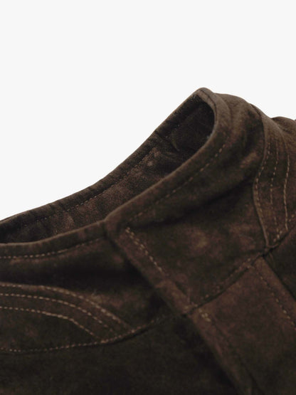 Vintage Suede Embroidered Toggle-Buckle Stand Collar Down Jacket