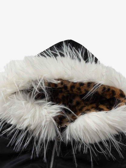 Retro Fur Collar Leopard Lined Bomber Jacket