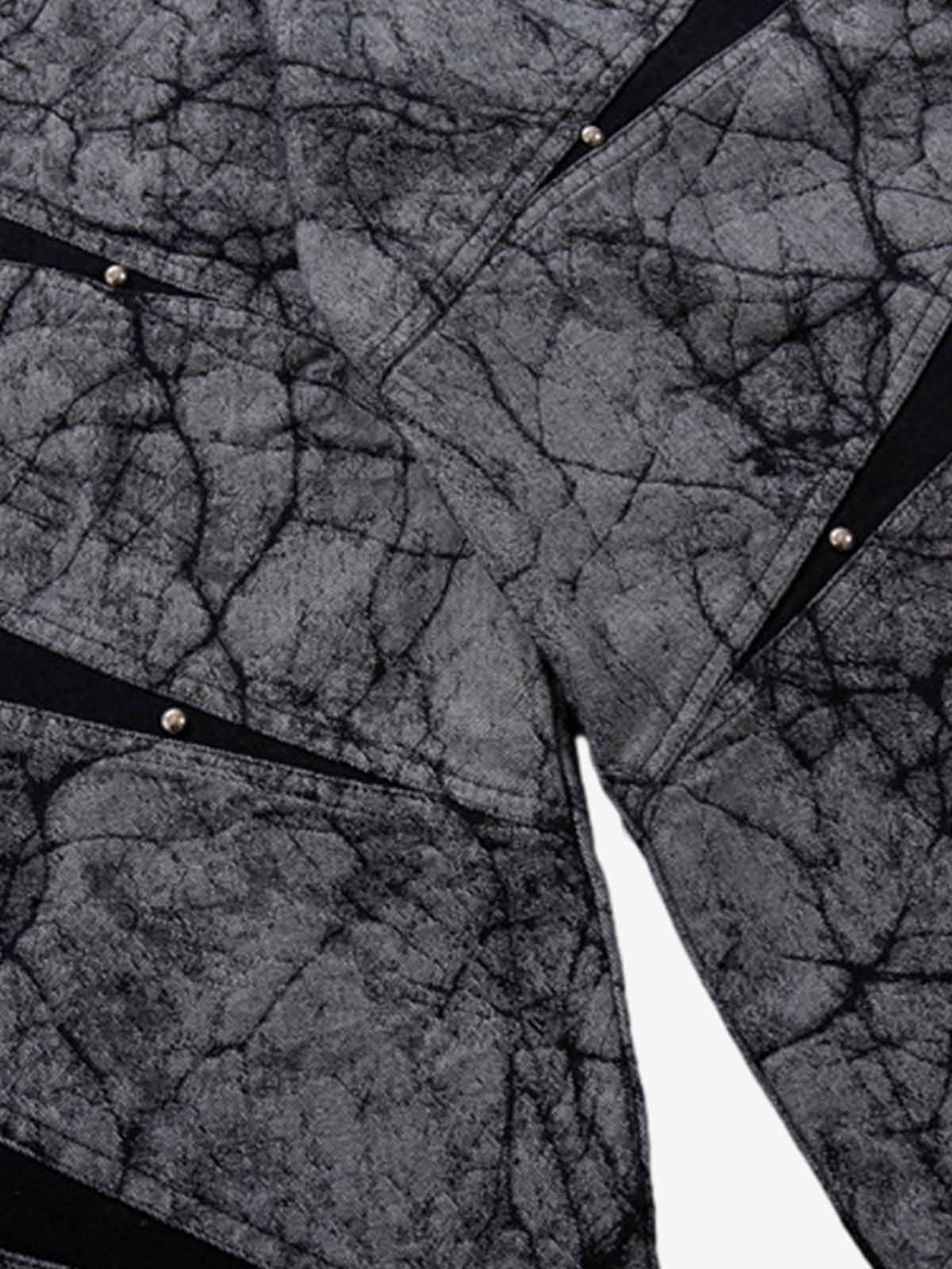 Cotton Blend Wide Leg Pants with Cracked Print and Black Panel Details?